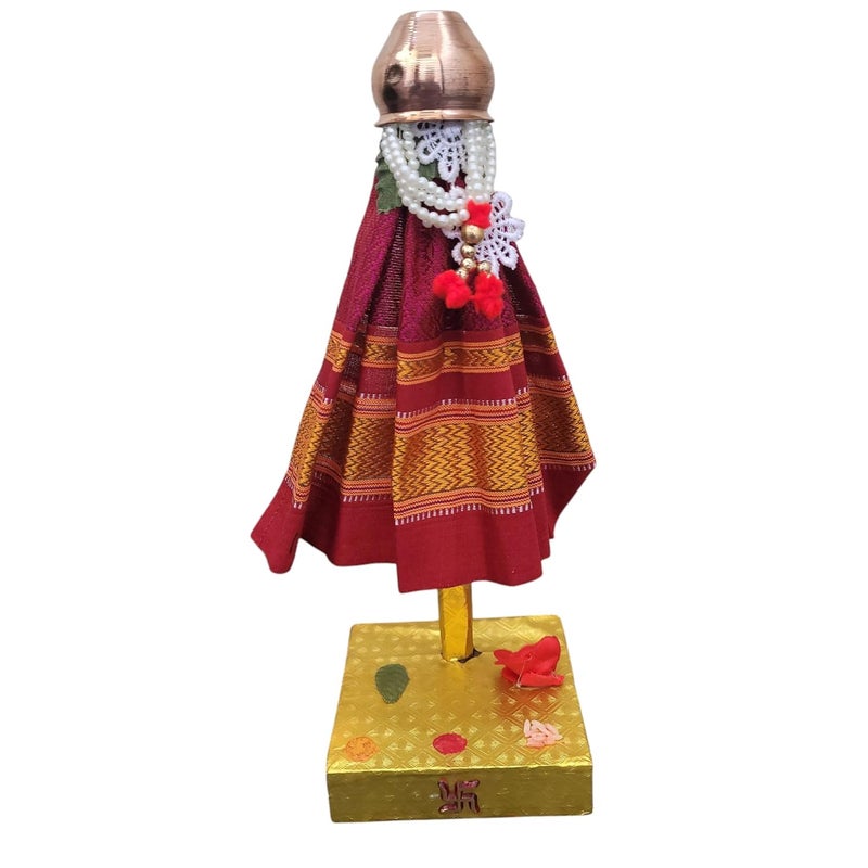 PUNYATVA Readymade Gudhi Pink Khan Maharashtrian Festival Gudi Padwa StandGudiPadwa Decoration Showpiece with Copper Vessel MediumGudhiPadwa GiftGudhiPadawa Dcor - Image 4