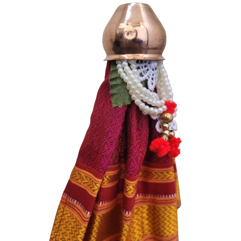 PUNYATVA Readymade Gudhi Pink Khan Maharashtrian Festival Gudi Padwa StandGudiPadwa Decoration Showpiece with Copper Vessel MediumGudhiPadwa GiftGudhiPadawa Dcor - Image 3