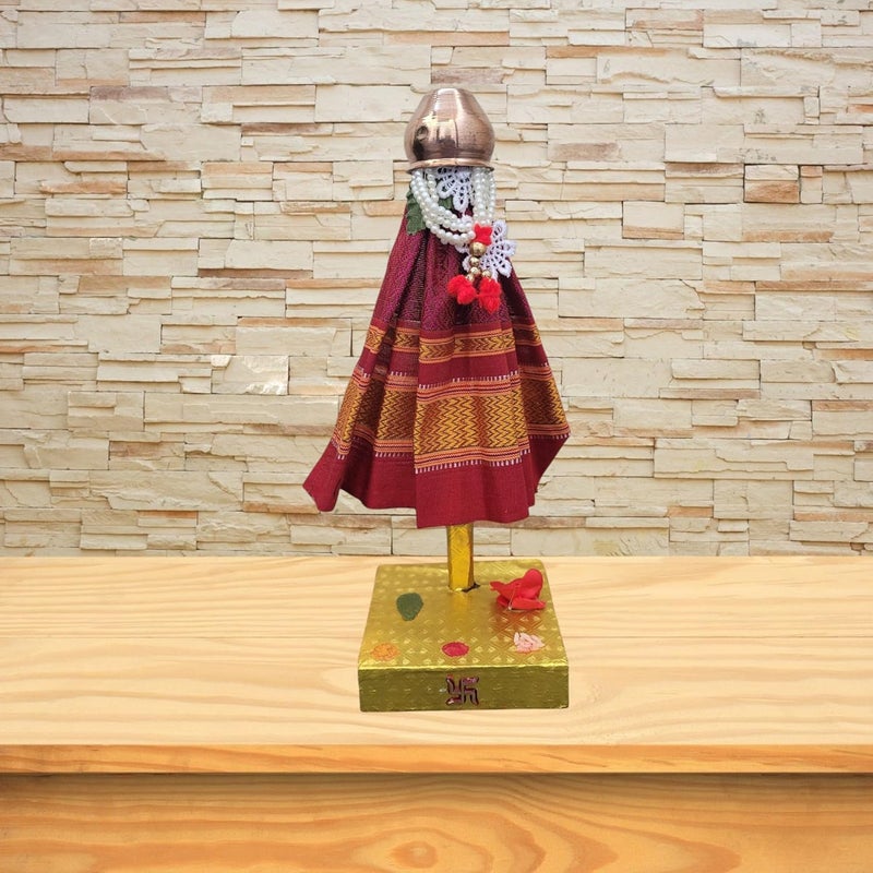 PUNYATVA Readymade Gudhi Pink Khan Maharashtrian Festival Gudi Padwa StandGudiPadwa Decoration Showpiece with Copper Vessel MediumGudhiPadwa GiftGudhiPadawa Dcor - Image 1