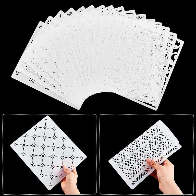 Ivanas 16 Pcs Cake Decorating Stencils Templates Floral Wedding Cake Molds Cookie Fondant Dessert Decorating Supplies Spray Flower Edge Molding Baking Mesh Tool Cake Decor, 25 x 21 cm, CK-25 - Image 3