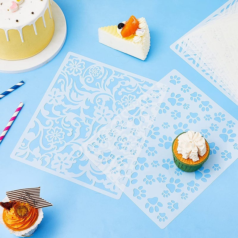 Ivanas 16 Pcs Cake Decorating Stencils Templates Floral Wedding Cake Molds Cookie Fondant Dessert Decorating Supplies Spray Flower Edge Molding Baking Mesh Tool Cake Decor, 25 x 21 cm, CK-25 - Image 4