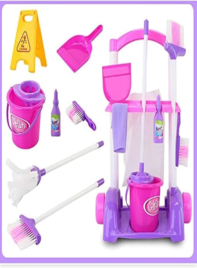 None/Brand None/Brand 10-Piece Little Helper Cleaning Pretend And Play Set with Cart, Broom, Mop, Bucket, Dust Pan, Brush, Cleaning Rag, Mock Soap Bottle. (66731)