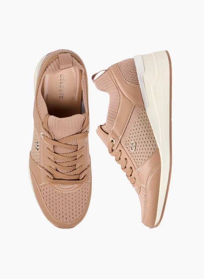 سيليست Women's Textured Lace-Up Wedge Heeled Sneakers