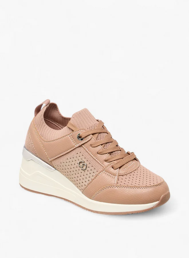 سيليست Women's Textured Lace-Up Wedge Heeled Sneakers