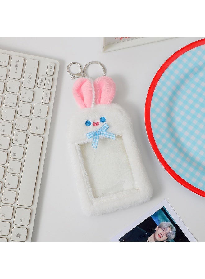 NIBEMINENT 1 - Piece Cartoon Plush Bunny Ears GauzeKpop Photo Card Holder Pendant Key Chain ID Badge Holder ID Card Holder Photo Card Protector for School ID Office ID Access Card for Women Girls - Image 1