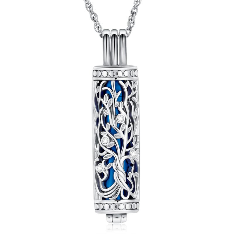 shajwo Cylinder Cremation Jewelry Tree of Life Urn Ashes Necklace for Women Men Vial Cremation Ash Pendant Loved One Memorial Jewelry,Blue - Image 1