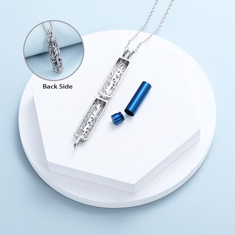 shajwo Cylinder Cremation Jewelry Tree of Life Urn Ashes Necklace for Women Men Vial Cremation Ash Pendant Loved One Memorial Jewelry,Blue - Image 3