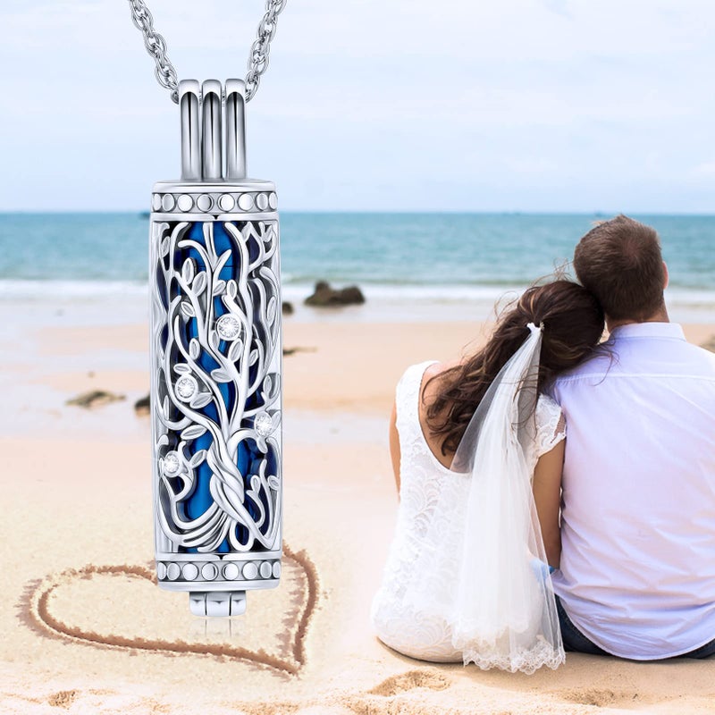 shajwo Cylinder Cremation Jewelry Tree of Life Urn Ashes Necklace for Women Men Vial Cremation Ash Pendant Loved One Memorial Jewelry,Blue - Image 5