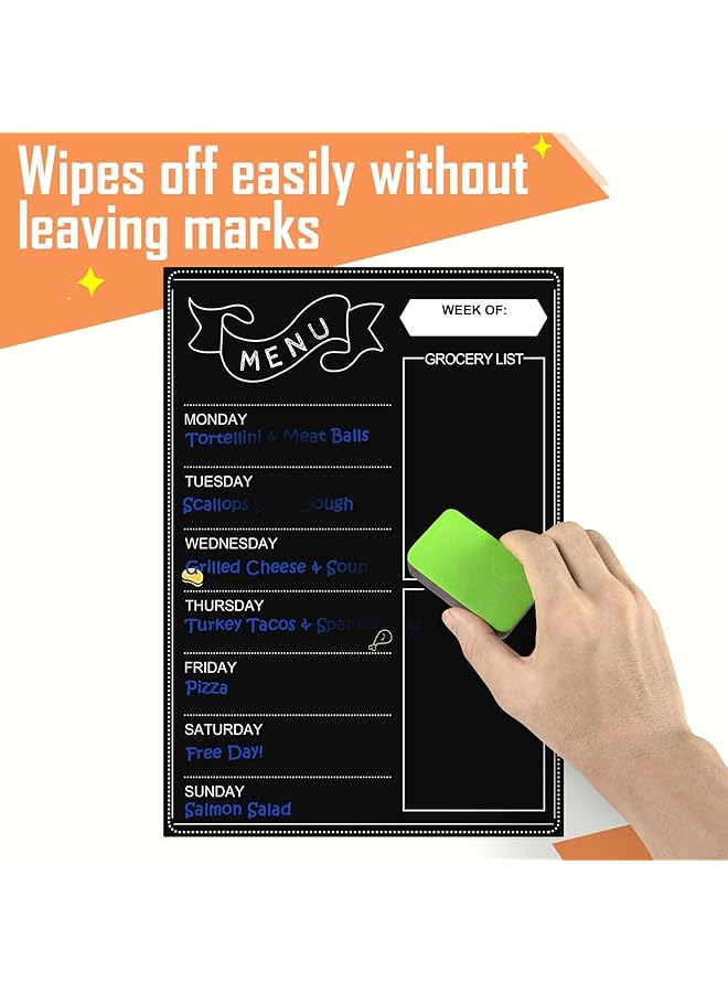 erorex Magnetic Dry Erase Menu Black Board For Fridge Weekly Meal Planner And Grocery List Notepad For Kitchen 42Cmx30Cm Daily Dinner Menu Chalkboard Calendar For Home - Image 5