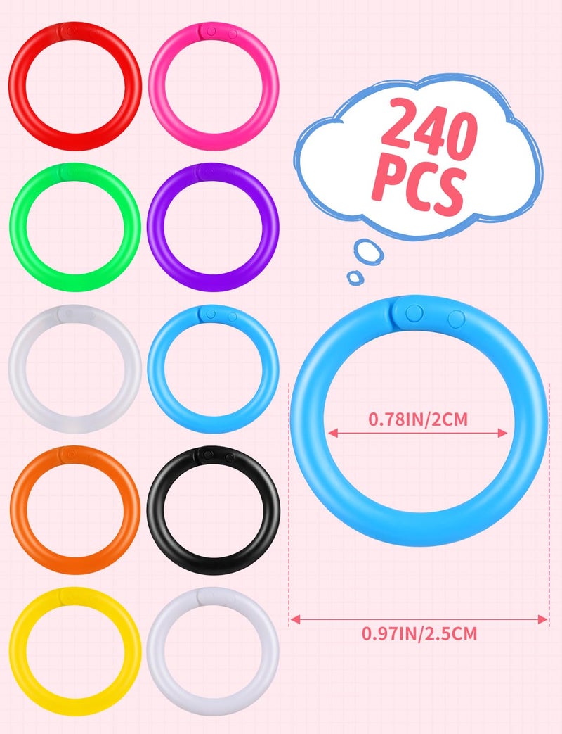 KFPPLXQ 240 Pcs Plastic Binder Rings Rainbow Index Card Ring Small Book Rings for Cards Document Stack School Home Office Use 0.78 Inch 10 Colors - Image 2