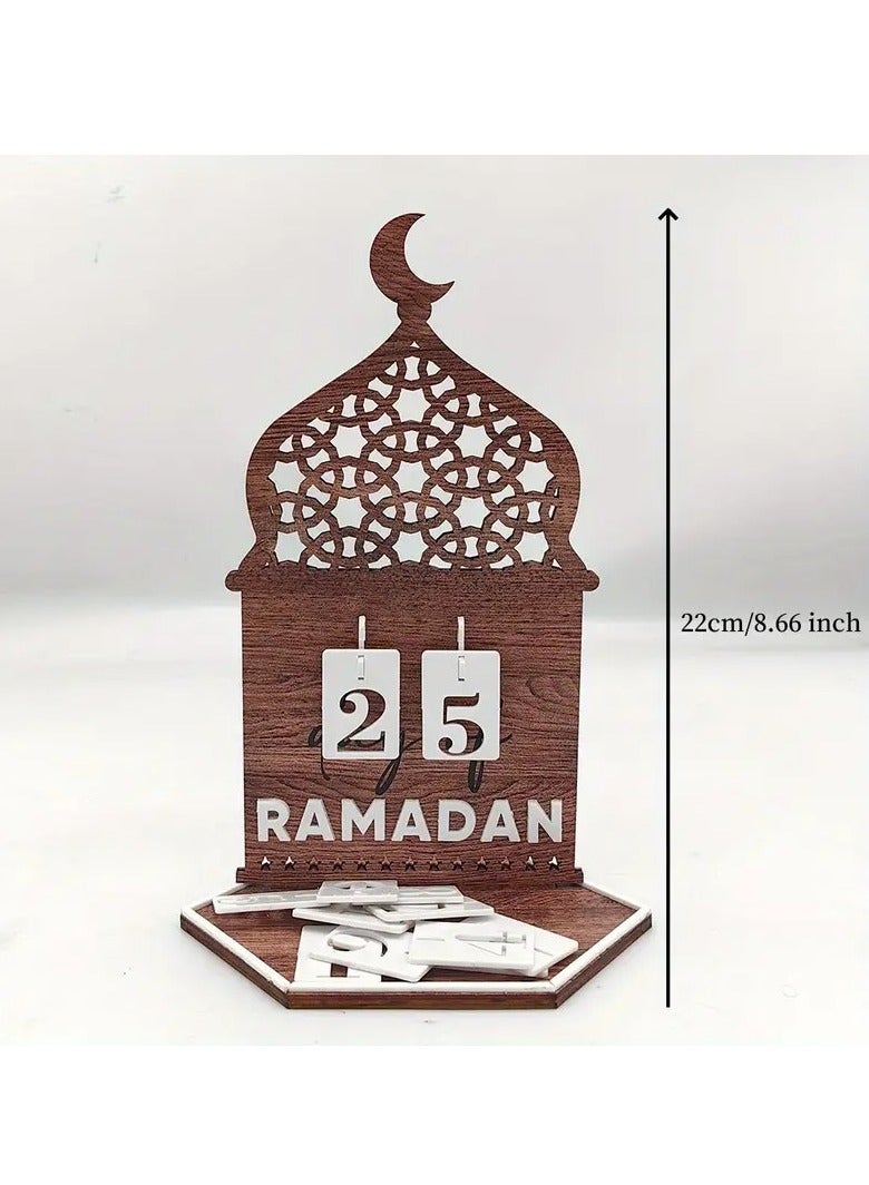Eid Celebration Acrylic Countdown Calendar - Moon Festival Party Decor, Ethnic Style Home Tabletop Ornament, DIY Installation, Brown 22cm