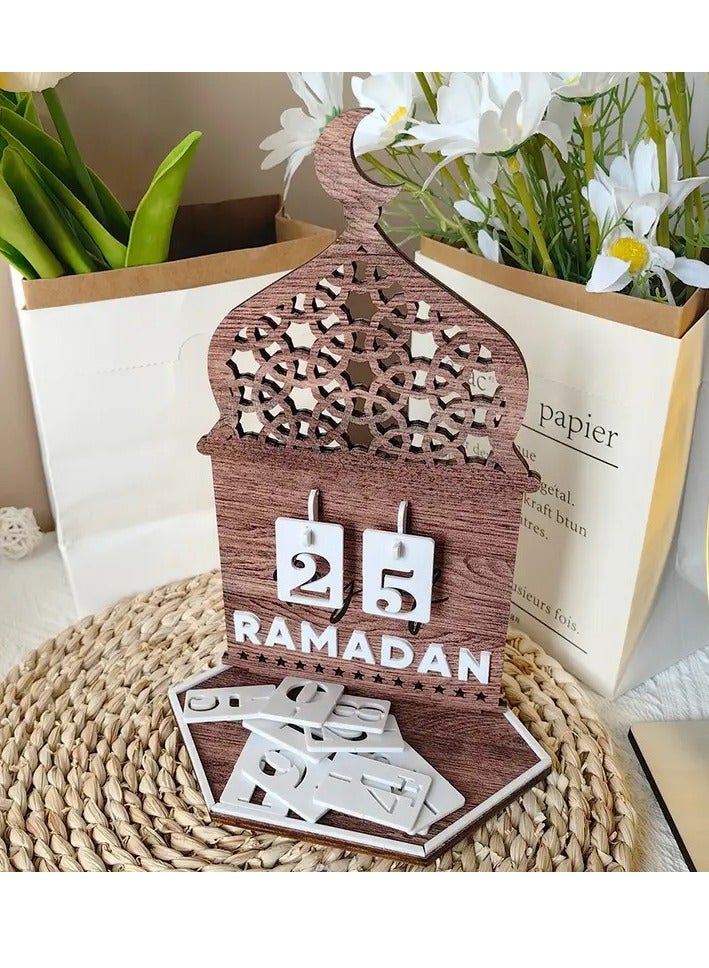 Eid Celebration Acrylic Countdown Calendar - Moon Festival Party Decor, Ethnic Style Home Tabletop Ornament, DIY Installation, Brown 22cm