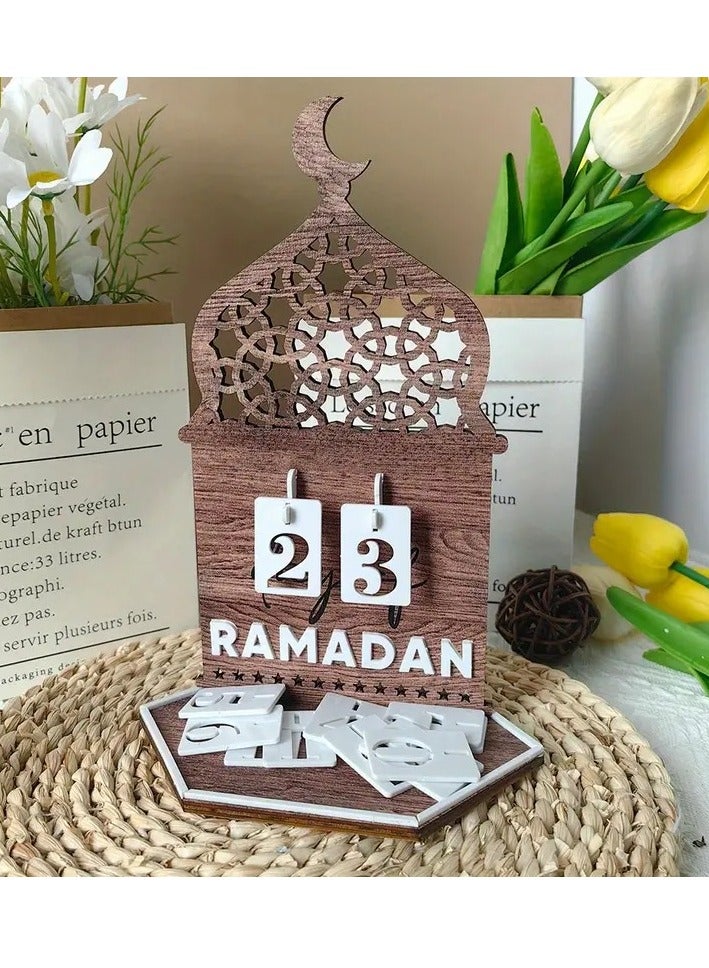 Eid Celebration Acrylic Countdown Calendar - Moon Festival Party Decor, Ethnic Style Home Tabletop Ornament, DIY Installation, Brown 22cm