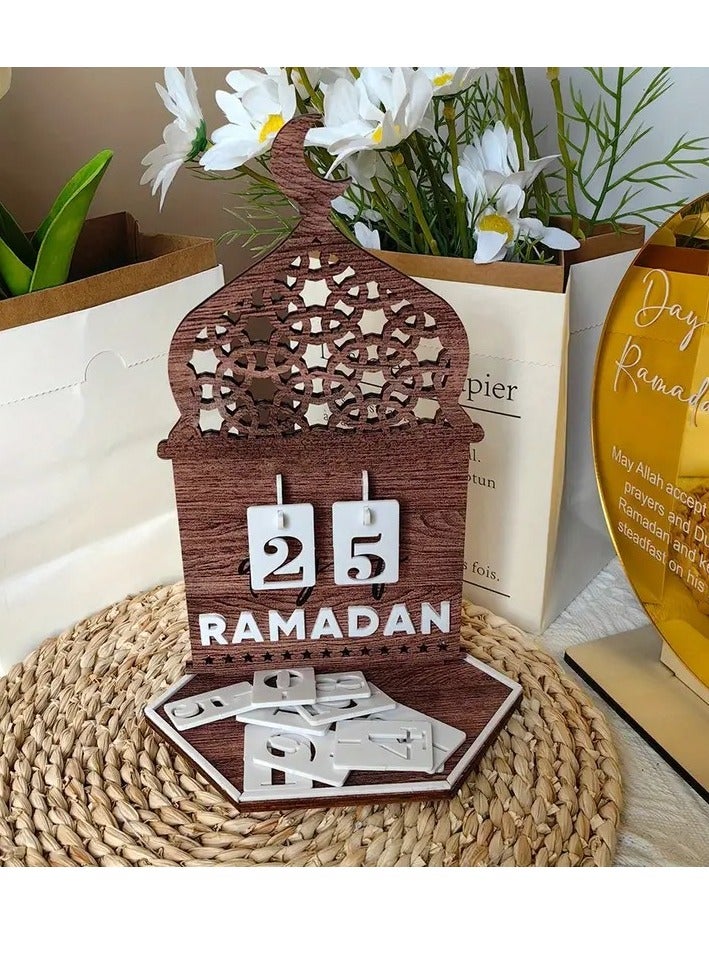 Eid Celebration Acrylic Countdown Calendar - Moon Festival Party Decor, Ethnic Style Home Tabletop Ornament, DIY Installation, Brown 22cm