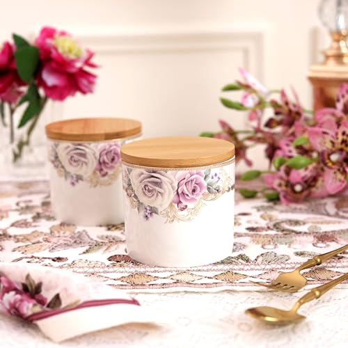 Vigneto Floral Gold Roses Airtight Storage Canister (1 Pc, 500 ML) with Leakproof Lid | Finest Premium Porcelain - Image 1