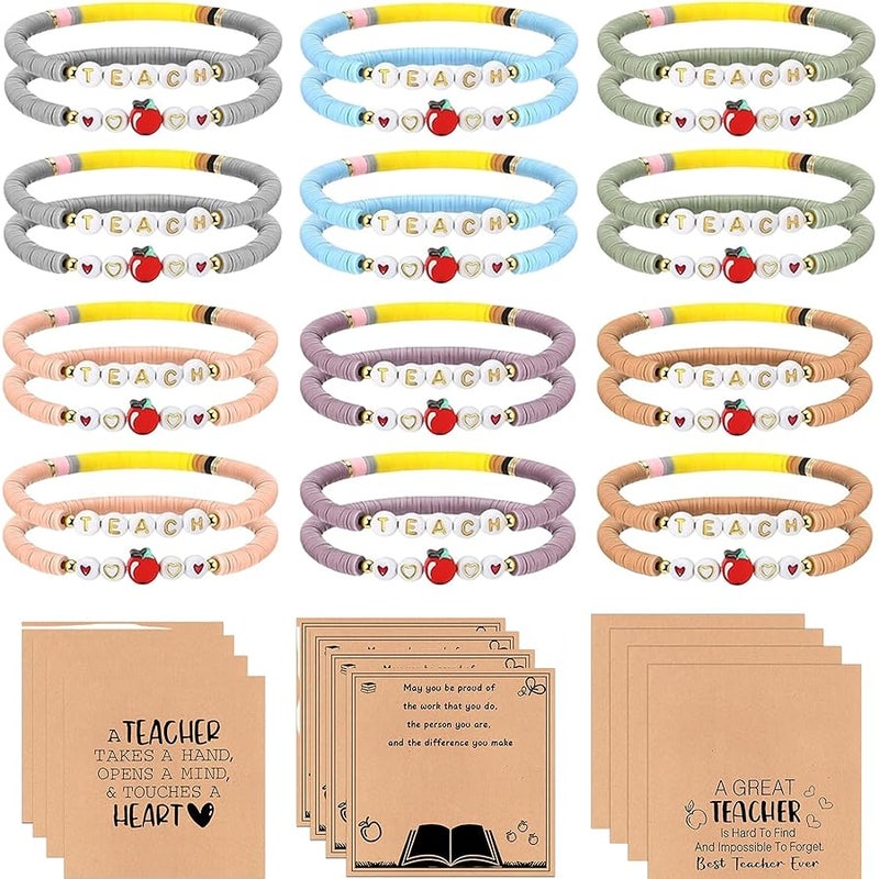 LYART 12Pcs Teacher Appreciation Bracelets Gifts in Bulk for Women, with Thank You Message Cards from Student, Teacher Bracelet Jewelry Gifts Bulk for Women - Image 1