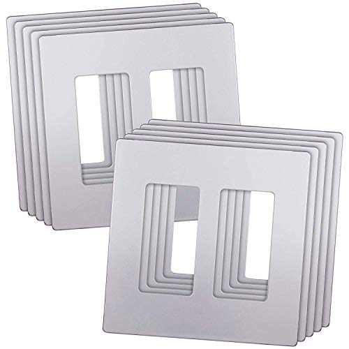 ENERLITES Elite Series Screwless Decorator Wall Plate Child Safe Outlet Cover Gloss Finish Size 2Gang 468 H x 473 L Unbreakable Polycarbonate Thermoplastic SI8832SV10PCS Silver 10 Pack - Image 1