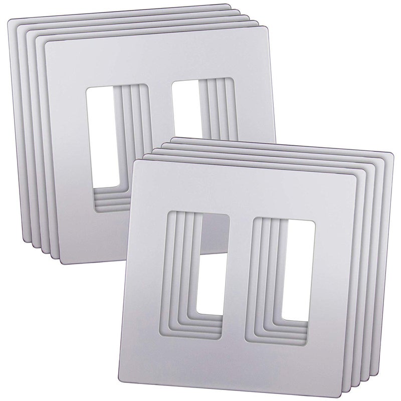ENERLITES Elite Series Screwless Decorator Wall Plate Child Safe Outlet Cover Gloss Finish Size 2Gang 468 H x 473 L Unbreakable Polycarbonate Thermoplastic SI8832SV10PCS Silver 10 Pack - Image 2