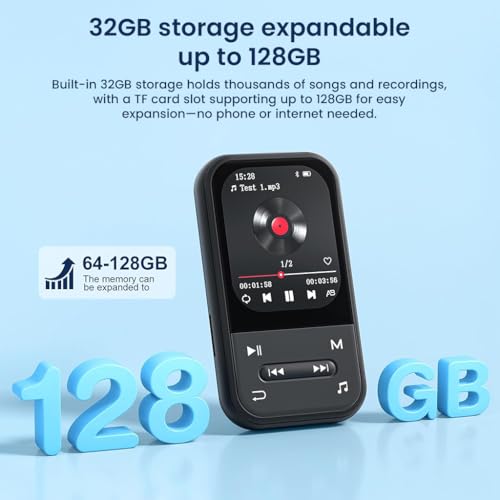 AUDIOCULAR X20 Clip MP3 Music Player Bluetooth 5.3 with FM Radio Voice Recorder E-Book Video Player Pedometer Alarm Clock Portable Music Player 32GB Expandable to 128GB (Black) - Image 4