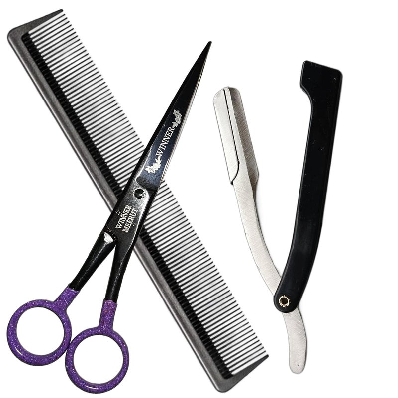 Generic Winner 6 Scissor Ultra Sharp Ice Tempered Blades Shaving Razor Barber Comb For Home Salon Use Men Women Saloon Scissors  - Image 1