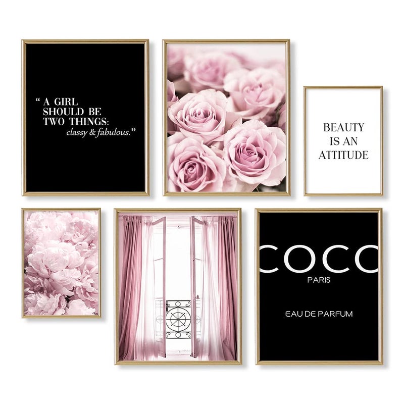 YUMKNOW Motivational Quotes Wall Art - Glam Pink Designer Pictures Wall Decor - Positive Quotes for Women, Teen Girl Bedroom, Bathroom - Pink Rose Peony Posters for Vanity Powder Room - Paris Coco Fashion Art - Image 1