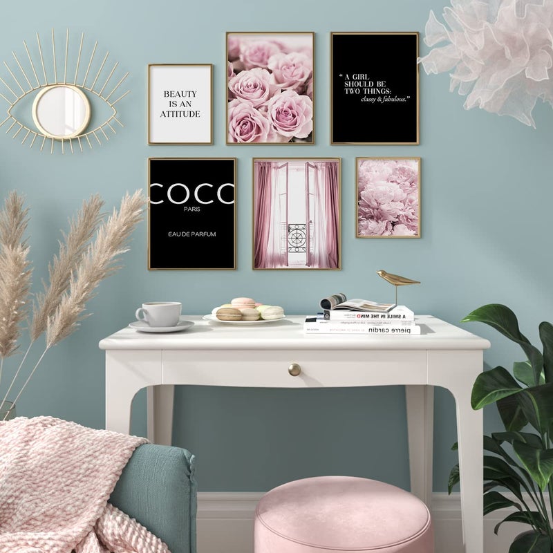 YUMKNOW Motivational Quotes Wall Art - Glam Pink Designer Pictures Wall Decor - Positive Quotes for Women, Teen Girl Bedroom, Bathroom - Pink Rose Peony Posters for Vanity Powder Room - Paris Coco Fashion Art - Image 5