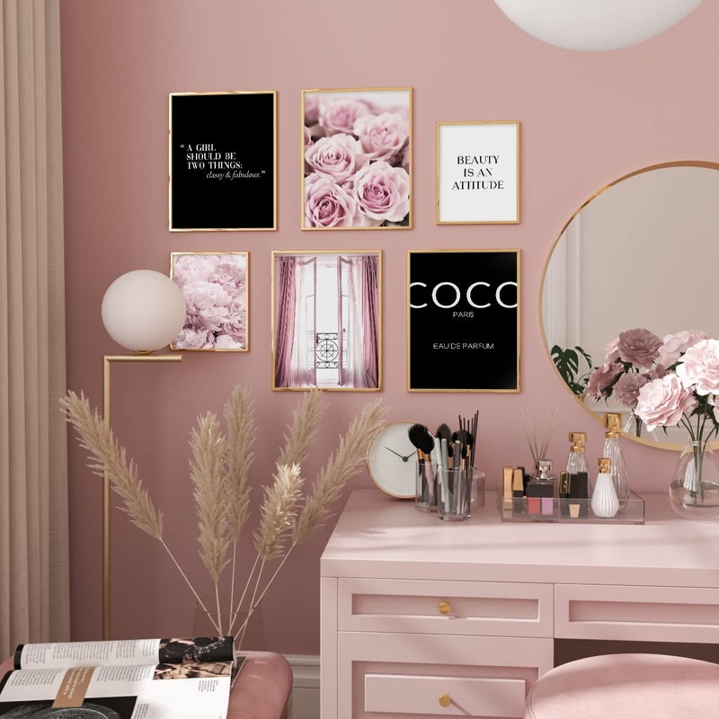 YUMKNOW Motivational Quotes Wall Art - Glam Pink Designer Pictures Wall Decor - Positive Quotes for Women, Teen Girl Bedroom, Bathroom - Pink Rose Peony Posters for Vanity Powder Room - Paris Coco Fashion Art - Image 2