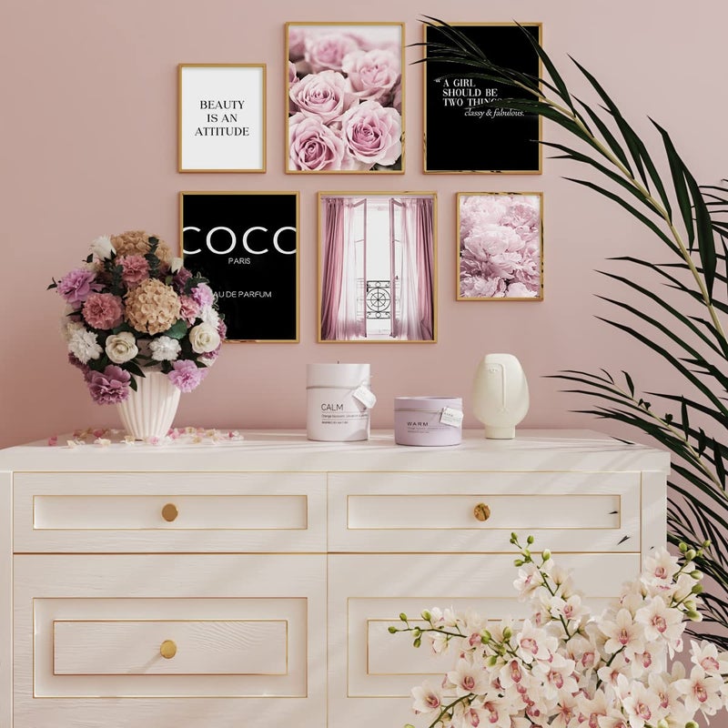 YUMKNOW Motivational Quotes Wall Art - Glam Pink Designer Pictures Wall Decor - Positive Quotes for Women, Teen Girl Bedroom, Bathroom - Pink Rose Peony Posters for Vanity Powder Room - Paris Coco Fashion Art - Image 4
