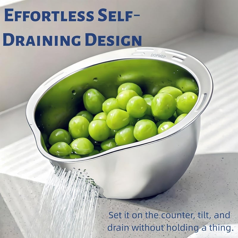 DOPMEP Rice Washer Strainer Bowl - 4-in-1 Washing Bowl for Quinoa, Stainless Steel Rinser With Side Drainers Small Colander for Cleaning Fruits, Vegetables, and Beans - Versatile Kitchen Tool | Ideal for Soaking, Washing, Cleaning, and Rinsing Rice, Fruits, Vegetables & Beans, Versatile Kitchen Tool - Image 5