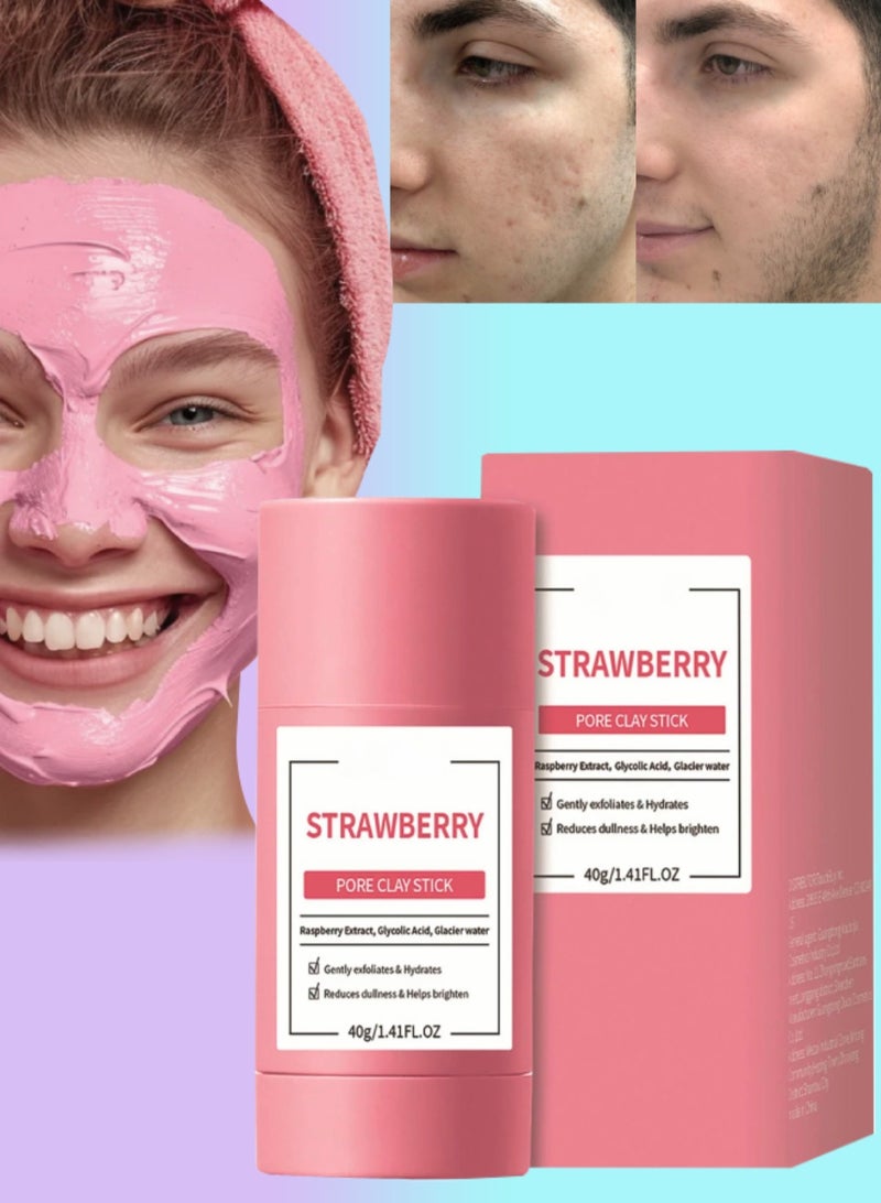 BARUBT عصا طين المسام بالفراولة تقشر بلطف وترطب تساعد على تفتيح البشرة مع مستخلص التوت البري وحمض الجليكوليك قناع طين للوجه مصغر للمسام تنظيف عميق لقناع الوجه عصا للرجال والنساء 40غ - Image 1