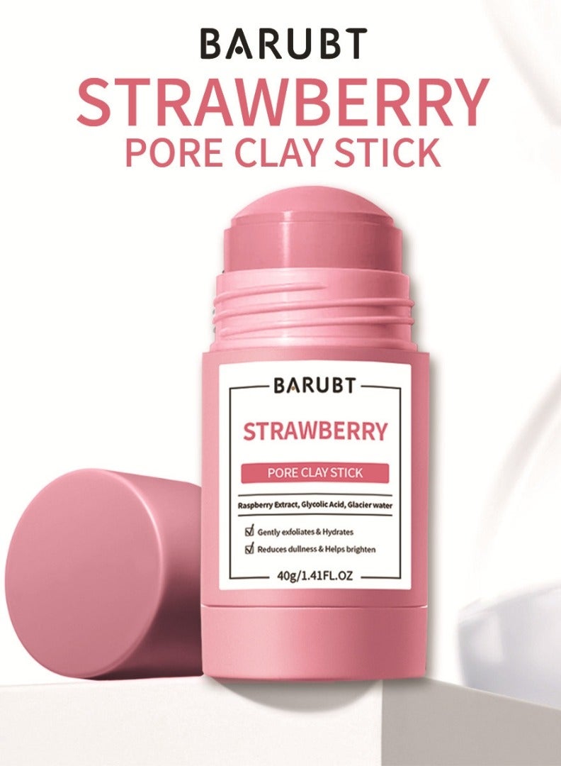 BARUBT عصا طين المسام بالفراولة تقشر بلطف وترطب تساعد على تفتيح البشرة مع مستخلص التوت البري وحمض الجليكوليك قناع طين للوجه مصغر للمسام تنظيف عميق لقناع الوجه عصا للرجال والنساء 40غ - Image 3