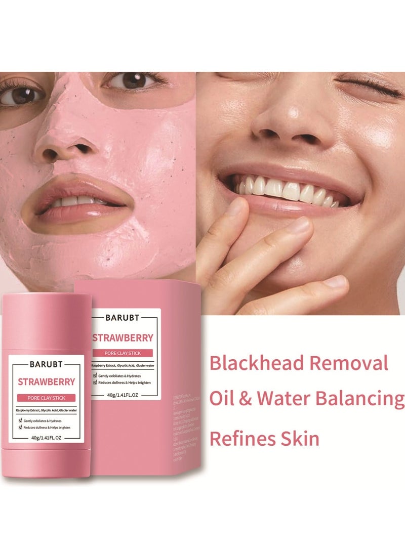 BARUBT عصا طين المسام بالفراولة تقشر بلطف وترطب تساعد على تفتيح البشرة مع مستخلص التوت البري وحمض الجليكوليك قناع طين للوجه مصغر للمسام تنظيف عميق لقناع الوجه عصا للرجال والنساء 40غ - Image 4