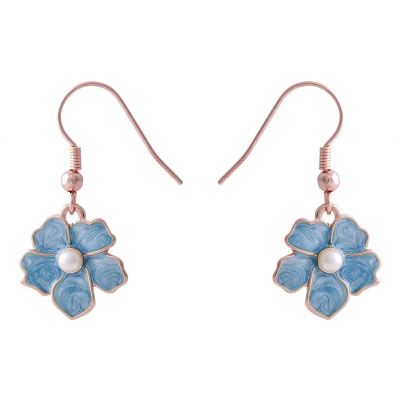 SENFAI Blue Myosotis Forget Me Not Flower Charm Dangle Earrings Wedding Gift(Rose gold) - Image 1