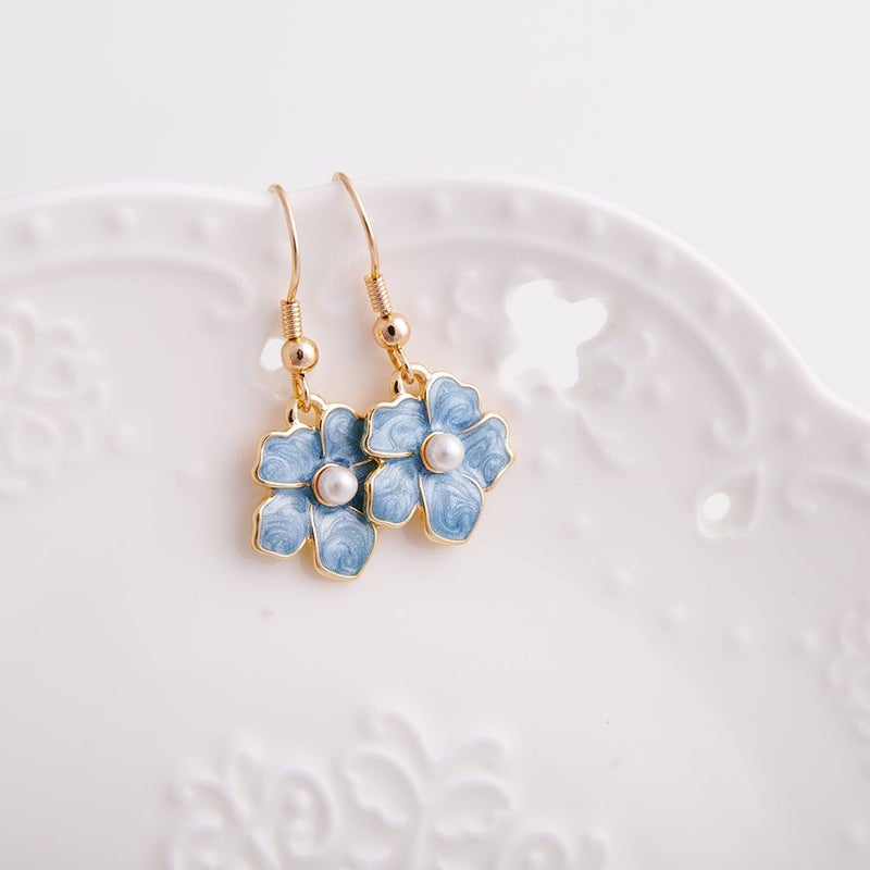 SENFAI Blue Myosotis Forget Me Not Flower Charm Dangle Earrings Wedding Gift(Rose gold) - Image 2