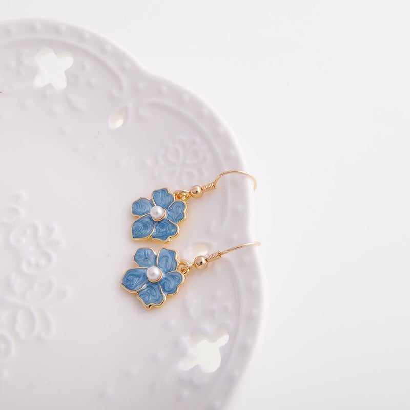 SENFAI Blue Myosotis Forget Me Not Flower Charm Dangle Earrings Wedding Gift(Rose gold) - Image 3