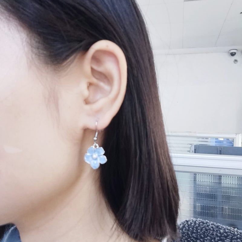 SENFAI Blue Myosotis Forget Me Not Flower Charm Dangle Earrings Wedding Gift(Rose gold) - Image 5