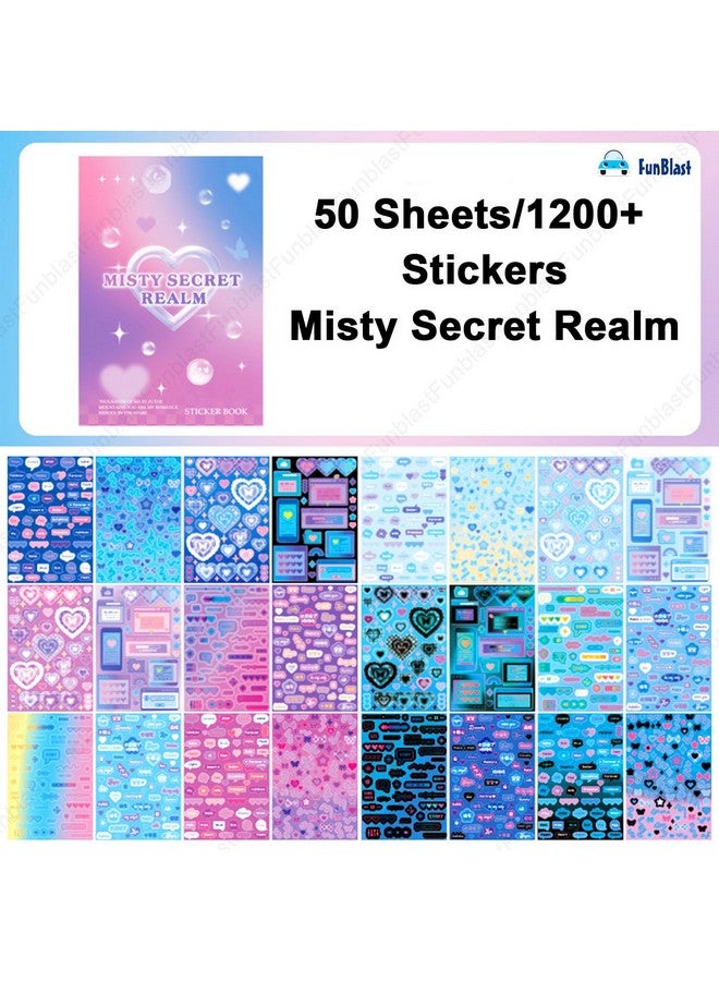 FunBlast Kawaii Stickers Book - 50 Sheets/1200+ Stickers, Misty Secret Realm Japanese Style Decorative Sticker, Self-Adhesive Kawaii Sticker, Cute Sticker for Girls (D) - Image 3