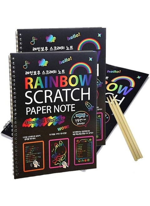 deziine�Scratch Paper Books 3 Packs 10.2 x 7.5 inches for Kids Rainbow Color Scratch Off Paper Art with 3 Stylus Scratchers Ideal for Kids School Help Children to Focus Practice Hands (Pack of 3)
