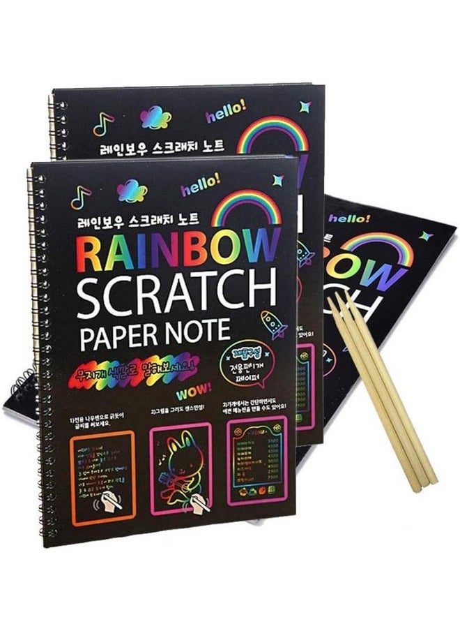 deziine deziine�Scratch Paper Books 3 Packs 10.2 x 7.5 inches for Kids Rainbow Color Scratch Off Paper Art with 3 Stylus Scratchers Ideal for Kids School Help Children to Focus Practice Hands (Pack of 3)  - Image 1