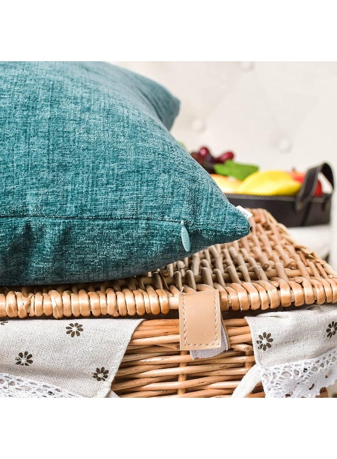 CaliTime CaliTime Throw Pillow Covers Decorative 22 X 22 Inches Pack of 2 Cozy Chenille Cushion Cases for Couch Sofa Bed Living Room Home Teal  - Image 2