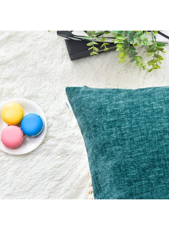 CaliTime CaliTime Throw Pillow Covers Decorative 22 X 22 Inches Pack of 2 Cozy Chenille Cushion Cases for Couch Sofa Bed Living Room Home Teal  - Image 4