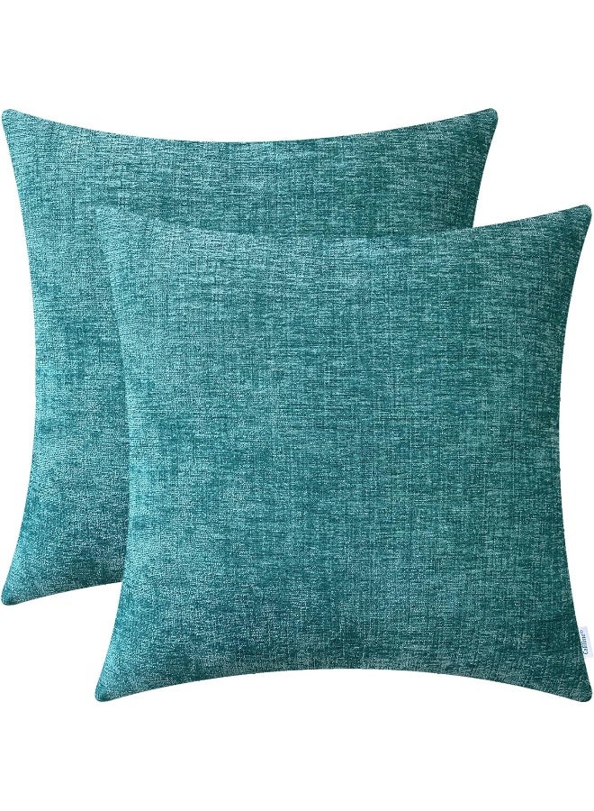 CaliTime CaliTime Throw Pillow Covers Decorative 22 X 22 Inches Pack of 2 Cozy Chenille Cushion Cases for Couch Sofa Bed Living Room Home Teal  - Image 3