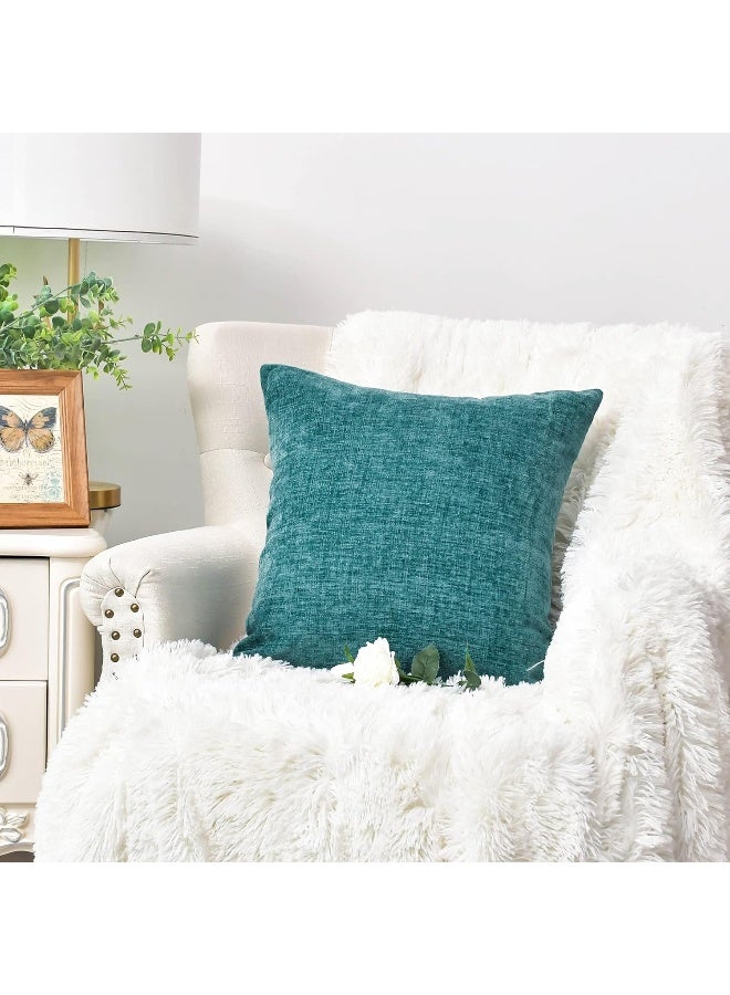 CaliTime CaliTime Throw Pillow Covers Decorative 22 X 22 Inches Pack of 2 Cozy Chenille Cushion Cases for Couch Sofa Bed Living Room Home Teal  - Image 5