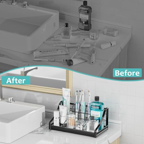 OVICAR Toothbrush Holder Instant-Dry Organizer - Bathroom Countertop Organizer Kids Electric Toothbrush Toothpaste Holders - 7 Slots Bathroom Sink Accessories Storage Tooth Brush Counter Organization, Black - Image 5