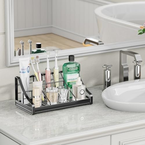 OVICAR Toothbrush Holder Instant-Dry Organizer - Bathroom Countertop Organizer Kids Electric Toothbrush Toothpaste Holders - 7 Slots Bathroom Sink Accessories Storage Tooth Brush Counter Organization, Black - Image 3