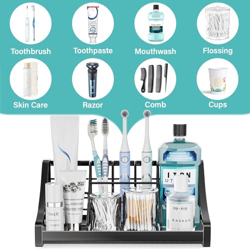 OVICAR Toothbrush Holder Instant-Dry Organizer - Bathroom Countertop Organizer Kids Electric Toothbrush Toothpaste Holders - 7 Slots Bathroom Sink Accessories Storage Tooth Brush Counter Organization, Black - Image 4