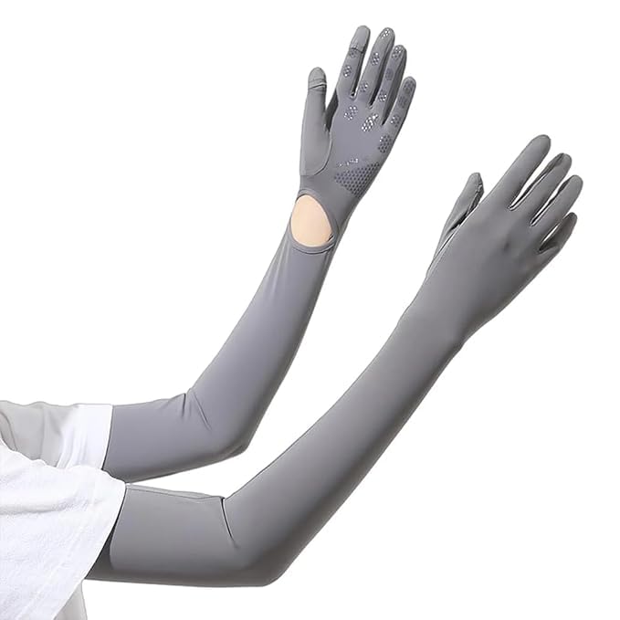 ZURATO Hand Gloves for UV Sun Protection, Full Arm Sleeves for Women Bike Riding, Cooling Summer Gloves Arm Full Finger Sleeves for Driving, Golfing, Sports (Dark Grey, Full Arm Sleeves) - Image 1