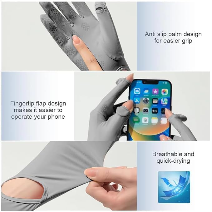 ZURATO Hand Gloves for UV Sun Protection, Full Arm Sleeves for Women Bike Riding, Cooling Summer Gloves Arm Full Finger Sleeves for Driving, Golfing, Sports (Dark Grey, Full Arm Sleeves) - Image 2