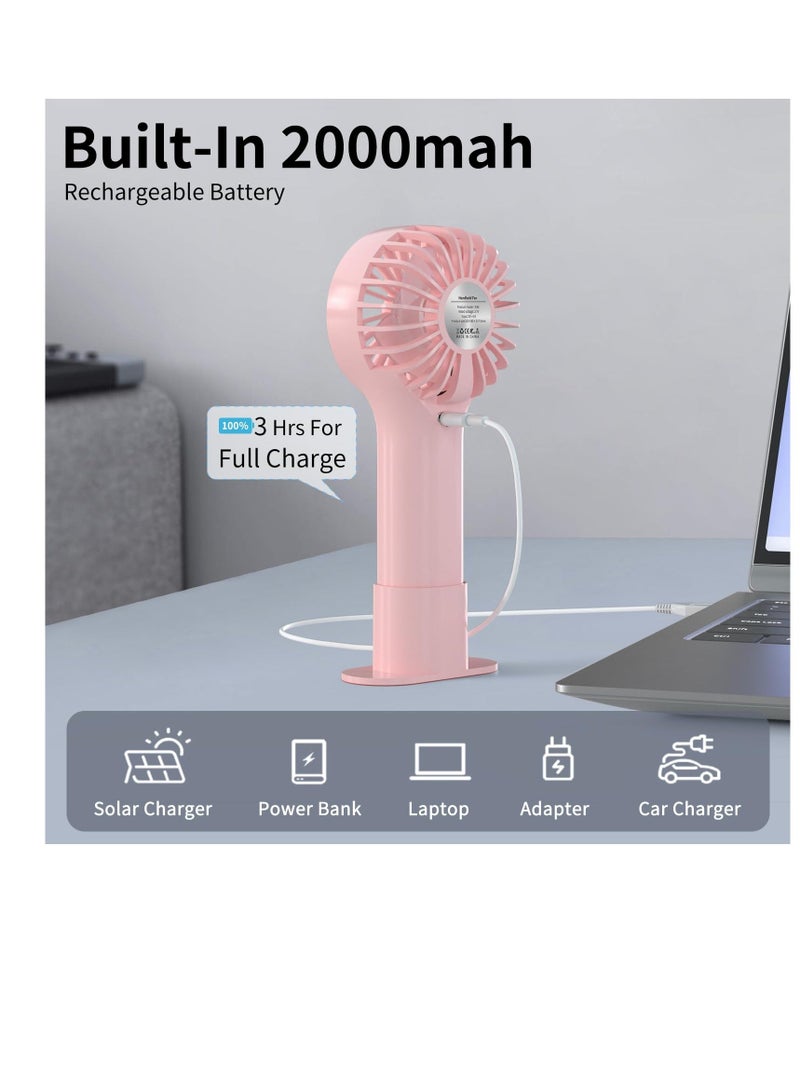Mini Personal Fan Handheld, Small Portable Handheld Fan, Battery Operated, USB Rechargeable, Face Makeup Lashes Desk Fan with Base, for Kids, Women, Men, Indoor, Outdoor Travelling, Pink - Image 5