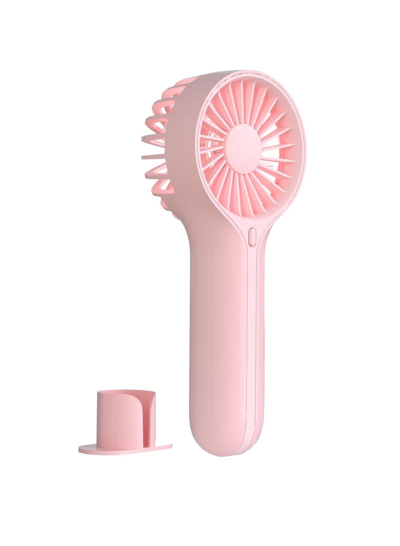 Mini Personal Fan Handheld, Small Portable Handheld Fan, Battery Operated, USB Rechargeable, Face Makeup Lashes Desk Fan with Base, for Kids, Women, Men, Indoor, Outdoor Travelling, Pink - Image 1